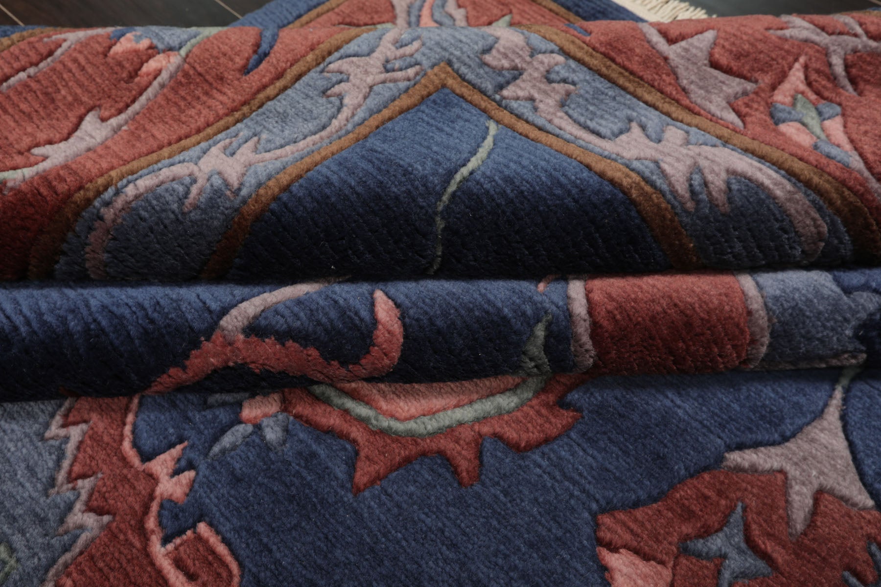 5x8 Navy, Rose, Blush Color Hand Knotted Tibetan New Zealand Wool Arts & Crafts Oriental Rug