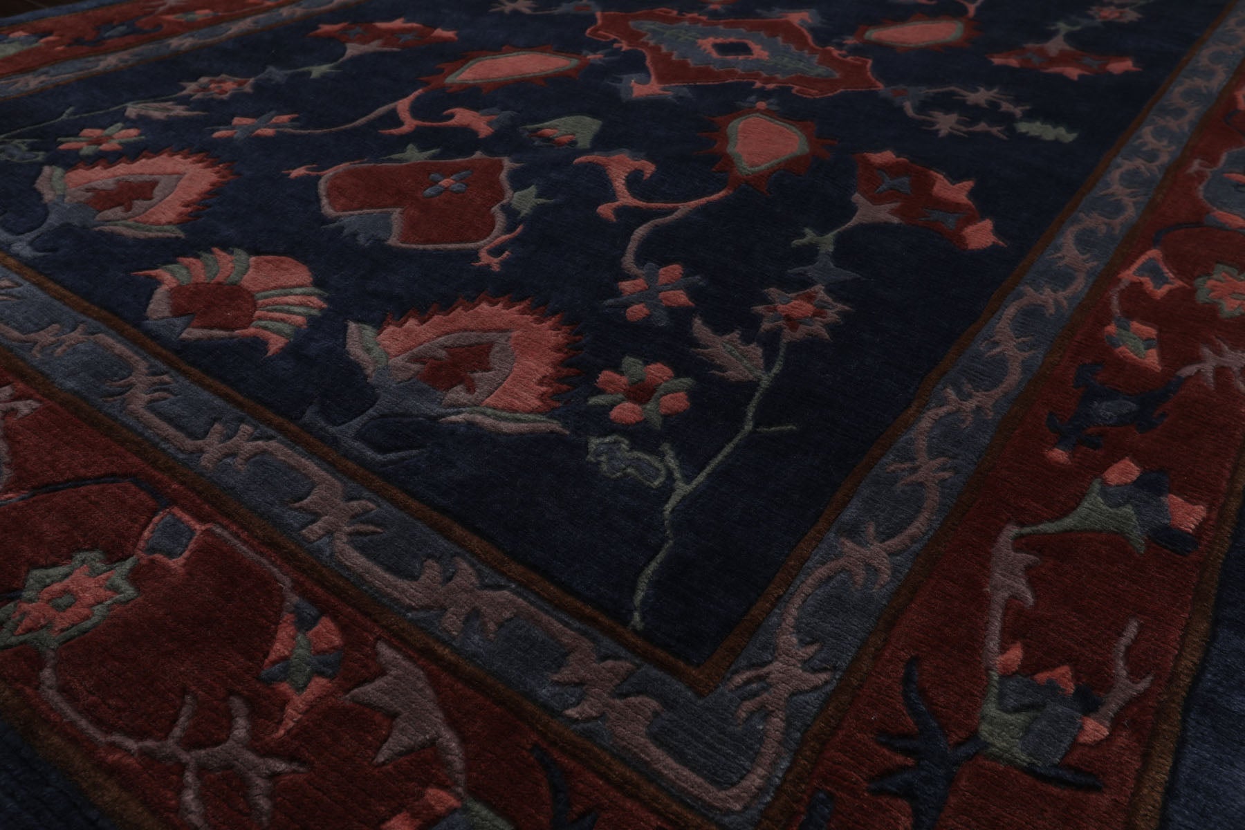 5x8 Navy, Rose, Blush Color Hand Knotted Tibetan New Zealand Wool Arts & Crafts Oriental Rug