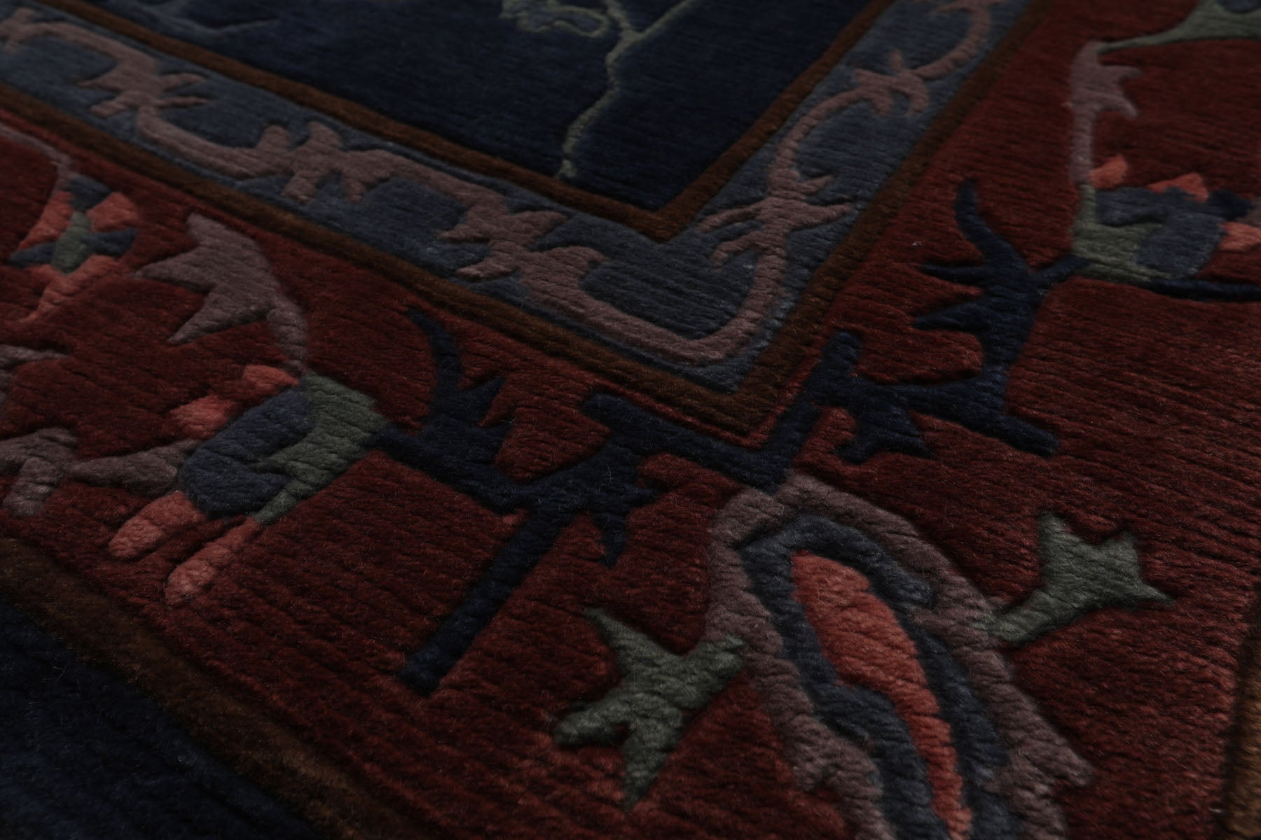 5x8 Navy, Rose, Blush Color Hand Knotted Tibetan New Zealand Wool Arts & Crafts Oriental Rug