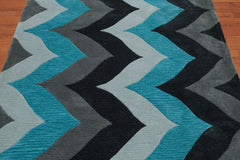 5x7 Gray, Charcoal, Aqua Color Hand Tufted All-Over 100% Polyster Contemporary Oriental Rug