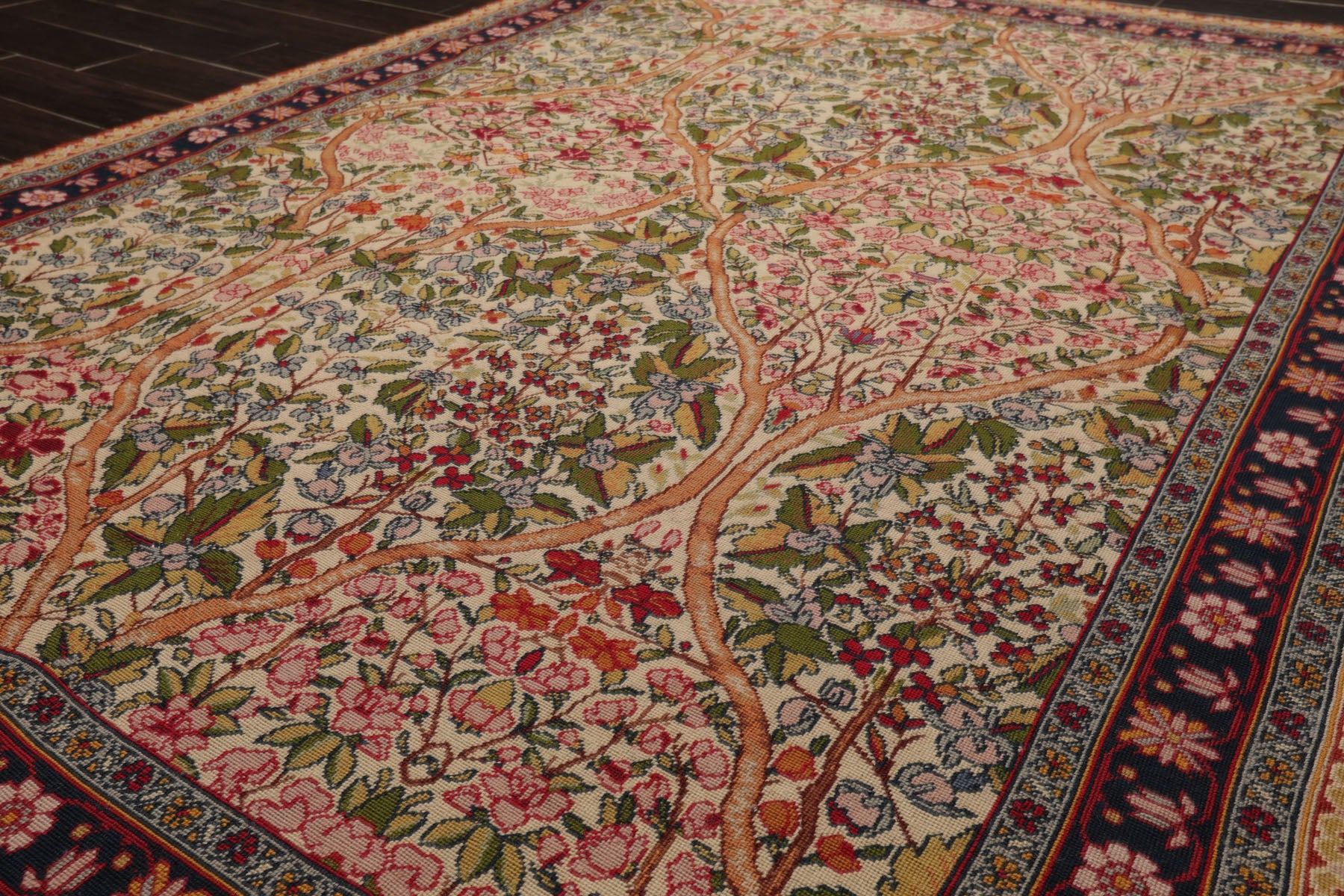 5x8 Ivory, Black, Rose Color Hand Woven French Needlepoint Wool Traditional Oriental Rug
