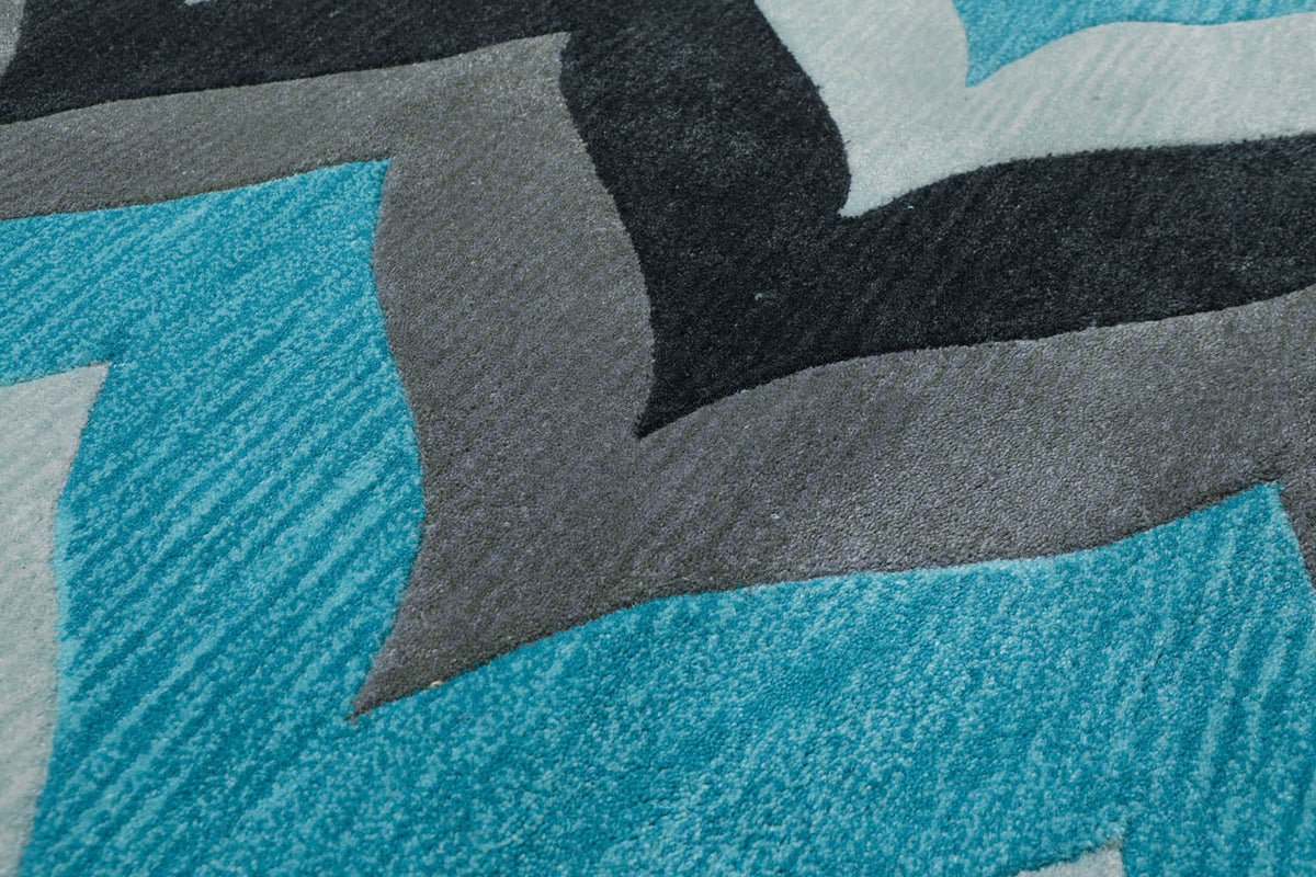 5x7 Gray, Charcoal, Aqua Color Hand Tufted All-Over 100% Polyster Contemporary Oriental Rug