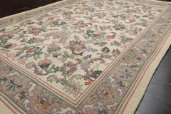 6x8 Ivory, Rose, Sage Color Hand Woven Needlepoint Wool Traditional Oriental Rug