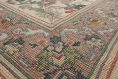 6x8 Ivory, Rose, Sage Color Hand Woven Needlepoint Wool Traditional Oriental Rug