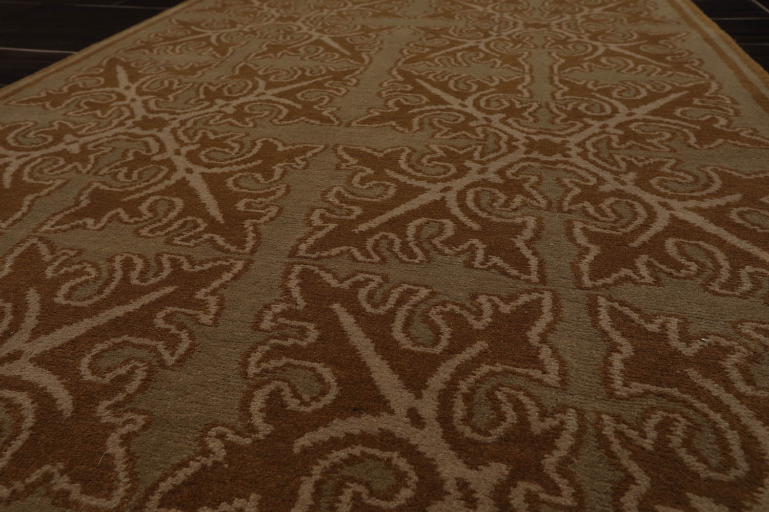 Runner Moss, Brown, Beige Color Hand Knotted All-Over 100% Wool Traditional Oriental Rug