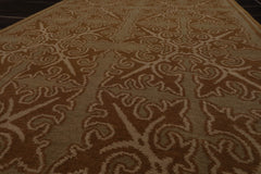 Runner Moss, Brown, Beige Color Hand Knotted All-Over 100% Wool Traditional Oriental Rug