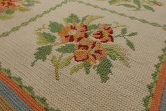 6x9 Ivory, Lime, Gold Color Hand Woven Needlepoint Wool Traditional Oriental Rug