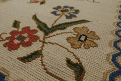 6x9 Ivory, Green, Blue Color Hand Woven Needlepoint Wool Traditional Oriental Rug