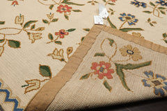 6x9 Ivory, Green, Blue Color Hand Woven Needlepoint Wool Traditional Oriental Rug