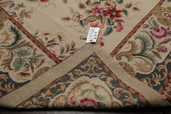 6x9 Ivory, Teal, Brown Color Hand Woven French Needlepoint Wool Traditional Oriental Rug