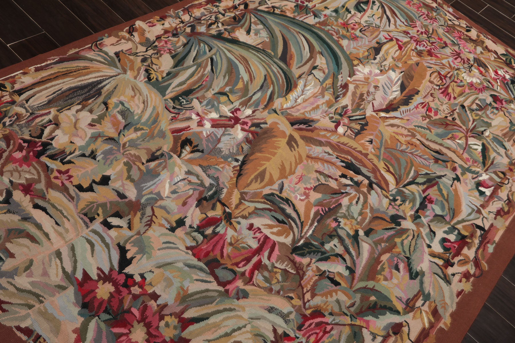 6x9 Ivory, Rose, Teal Color Hand Woven French Aubusson Tapestry Wool Traditional Oriental Rug