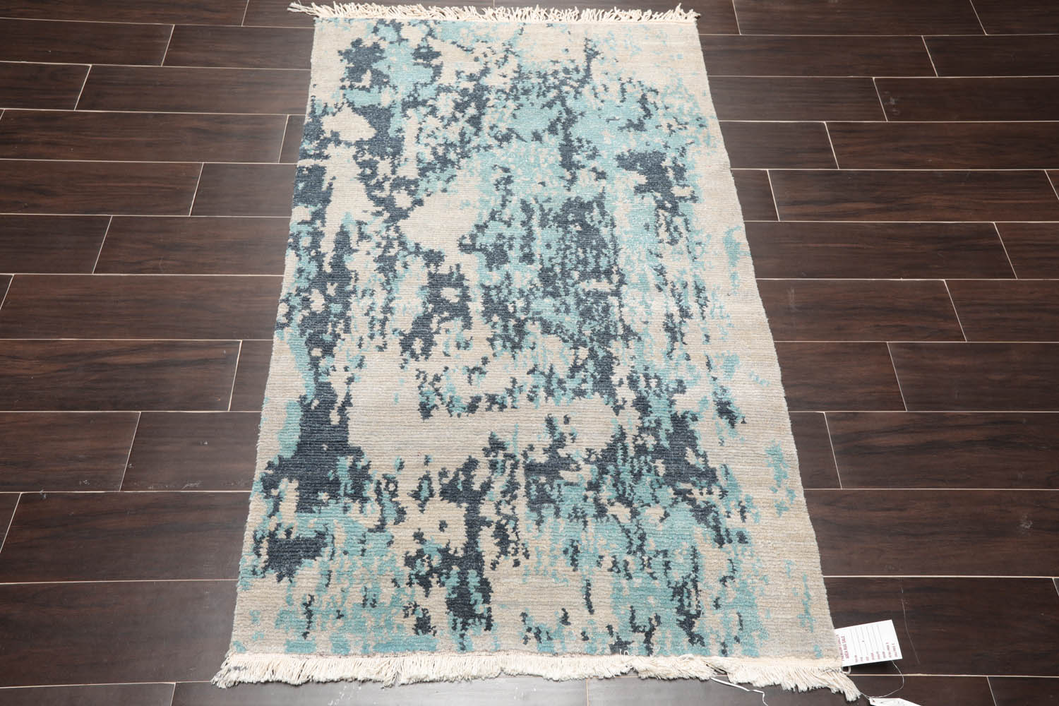 3x5 Beige, Gray, Aqua Color Hand Knotted All-Over 100% Wool Modern Oriental Rug