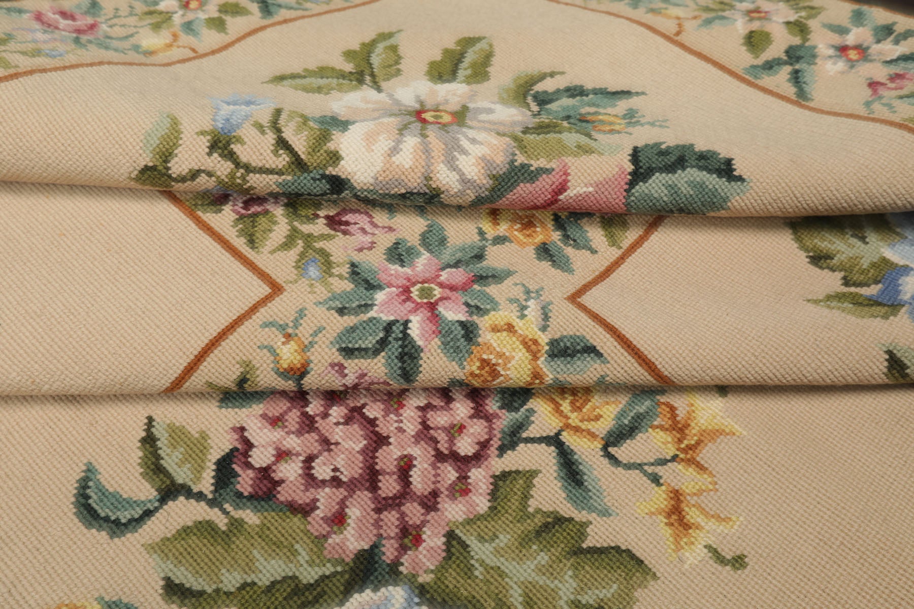 6x9 Khaki, Green, Blue Color Hand Woven French Needlepoint Wool Traditional Oriental Rug