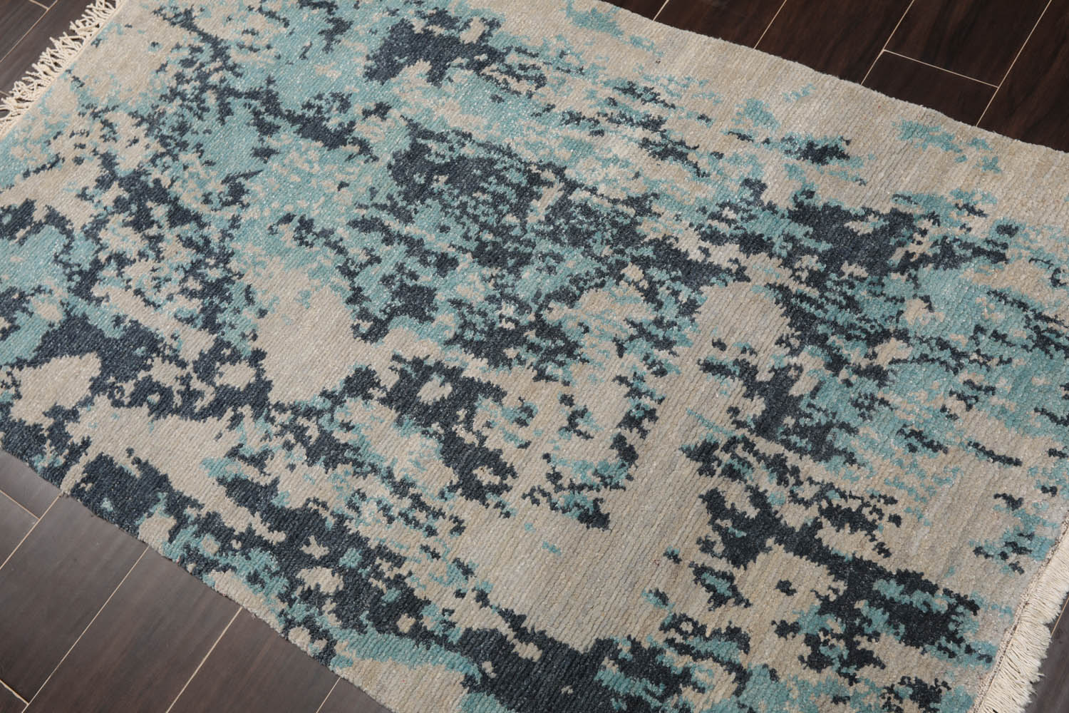 3x5 Beige, Gray, Aqua Color Hand Knotted All-Over 100% Wool Modern Oriental Rug