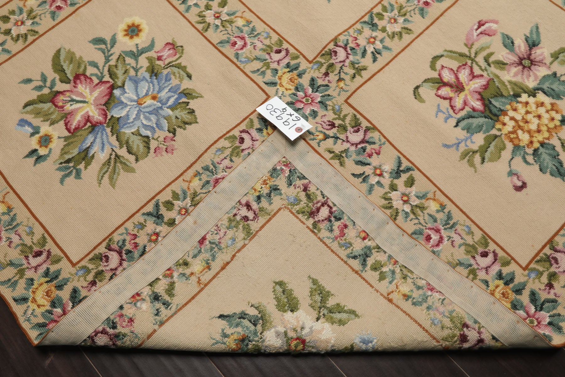 6x9 Khaki, Green, Blue Color Hand Woven French Needlepoint Wool Traditional Oriental Rug