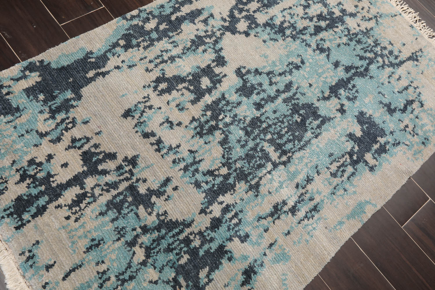 3x5 Beige, Gray, Aqua Color Hand Knotted All-Over 100% Wool Modern Oriental Rug