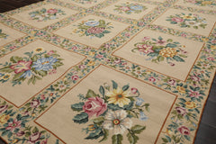 6x9 Khaki, Green, Blue Color Hand Woven French Needlepoint Wool Traditional Oriental Rug