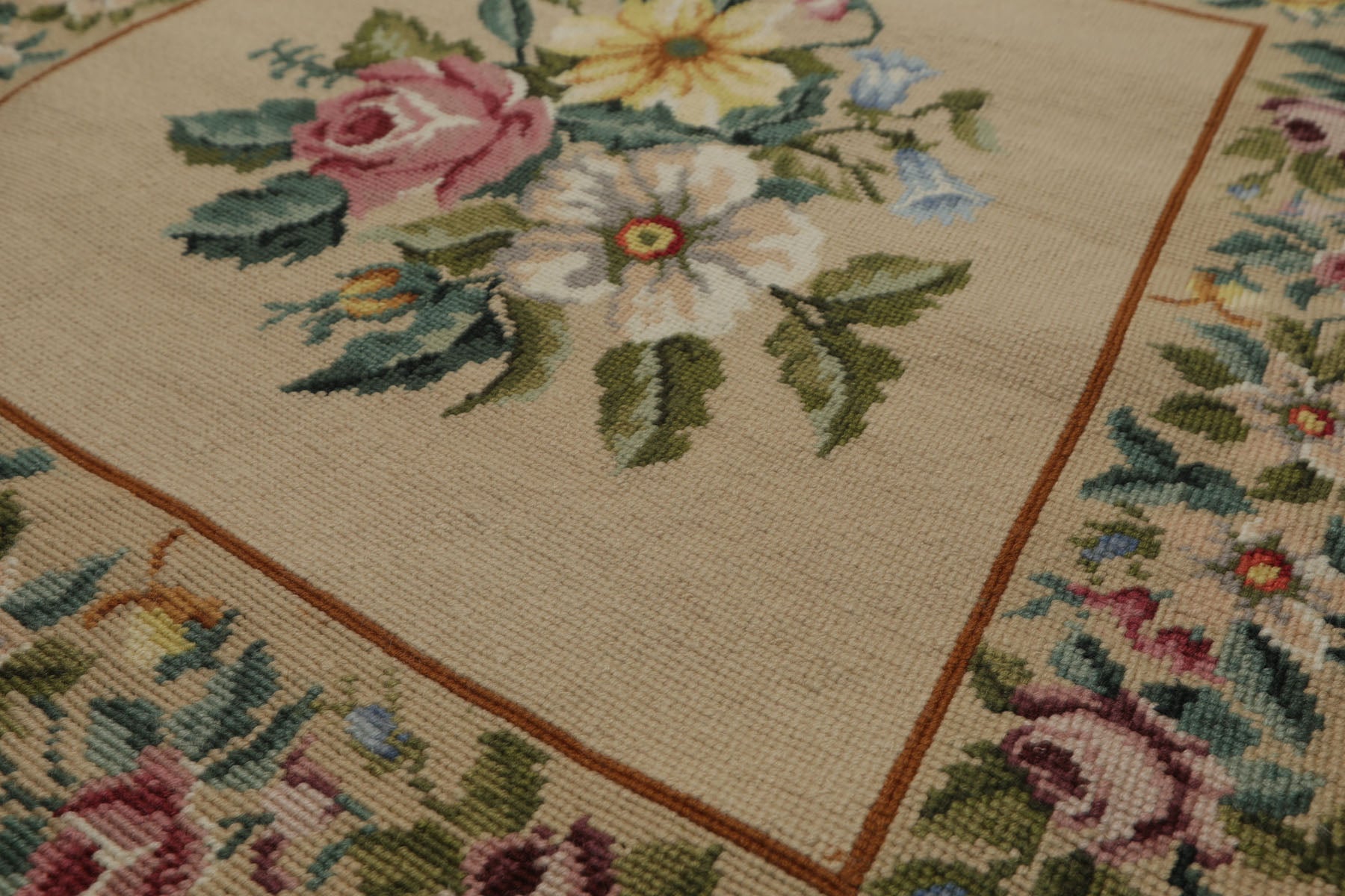 6x9 Khaki, Green, Blue Color Hand Woven French Needlepoint Wool Traditional Oriental Rug