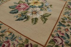 6x9 Khaki, Green, Blue Color Hand Woven French Needlepoint Wool Traditional Oriental Rug