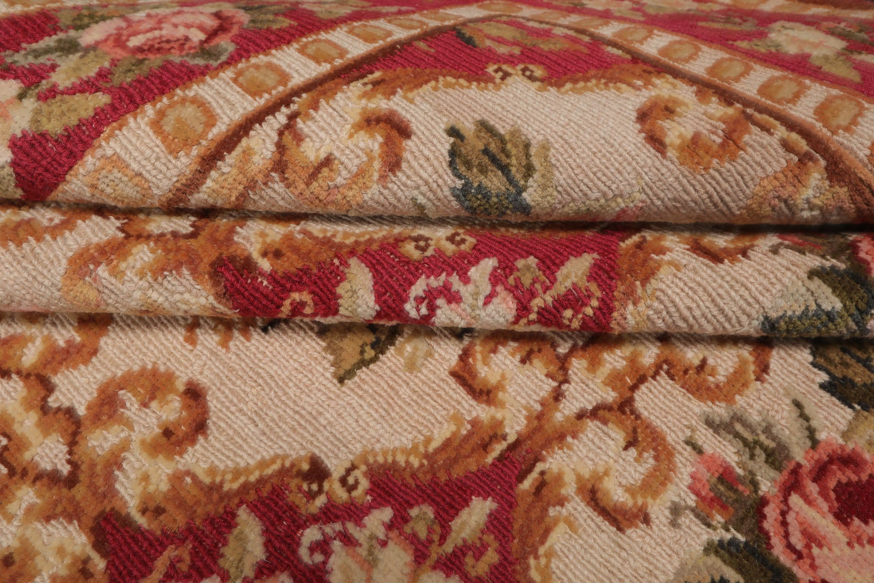 6x9 Beige, Fuschia, Green Color Hand Knotted Aubusson Savonnerrie Wool Traditional Oriental Rug