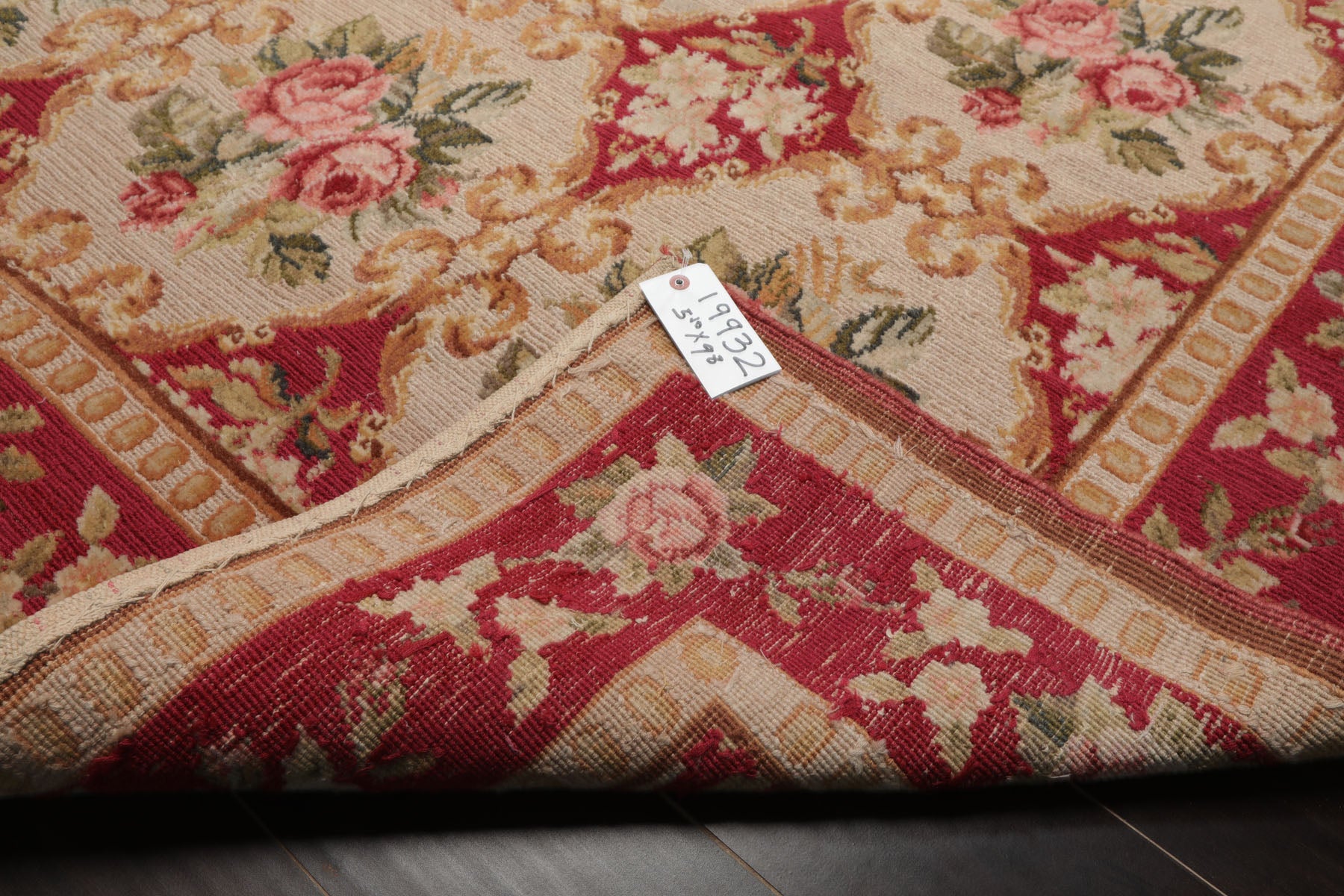 6x9 Beige, Fuschia, Green Color Hand Knotted Aubusson Savonnerrie Wool Traditional Oriental Rug