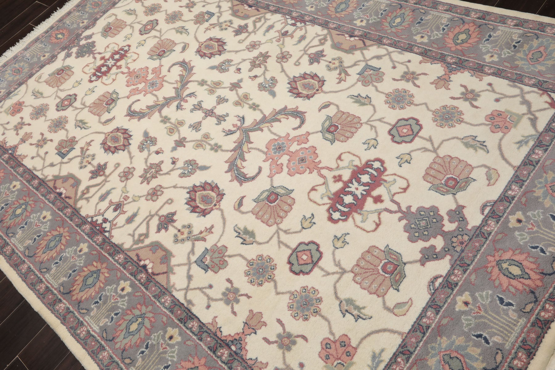 6x9 Ivory, Gray, Peach Color Hand Knotted Oushak New Zealand Wool Traditional Oriental Rug