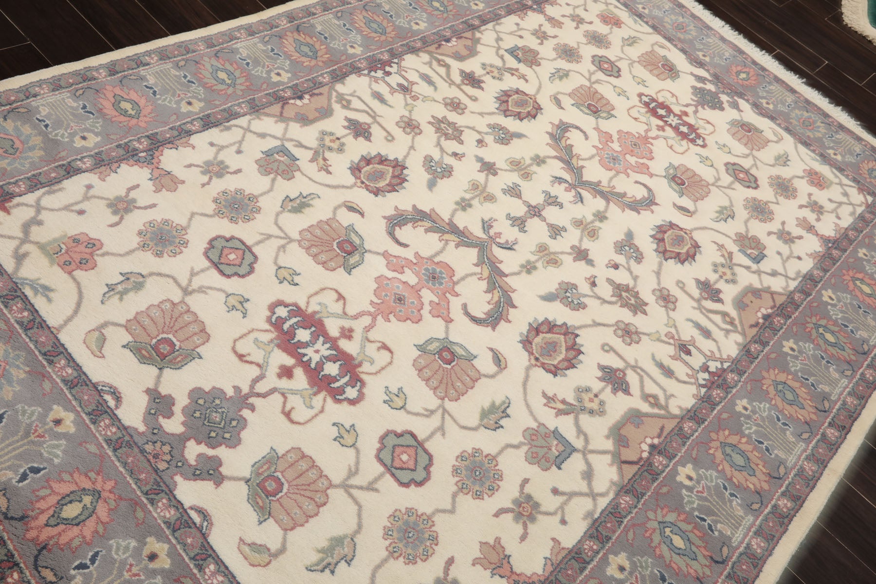 6x9 Ivory, Gray, Peach Color Hand Knotted Oushak New Zealand Wool Traditional Oriental Rug