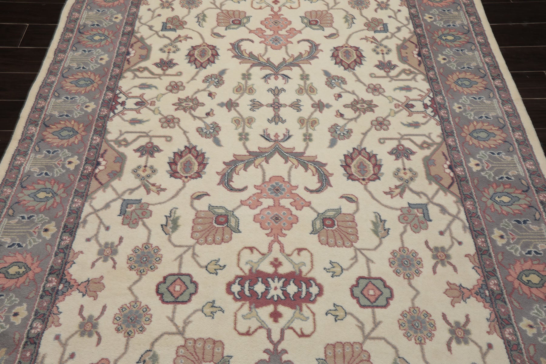 6x9 Ivory, Gray, Peach Color Hand Knotted Oushak New Zealand Wool Traditional Oriental Rug
