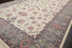 6x9 Ivory, Gray, Peach Color Hand Knotted Oushak New Zealand Wool Traditional Oriental Rug