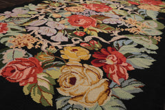 6x9 Black, Green, Coral Color Hand Woven Needlepoint Wool Traditional Oriental Rug