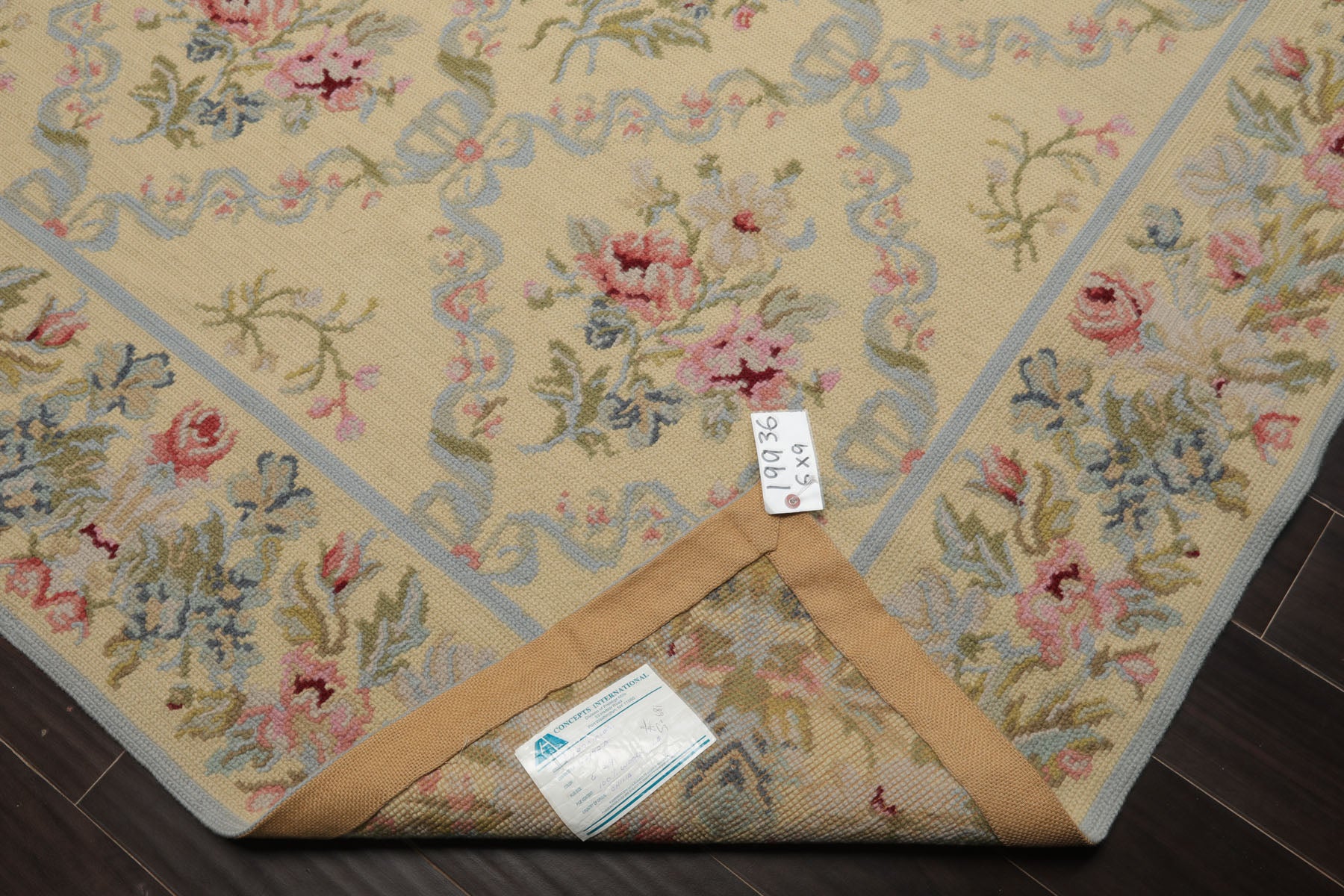6x9 Sage, Blue, Pink Color Hand Woven Needlepoint Wool Traditional Oriental Rug