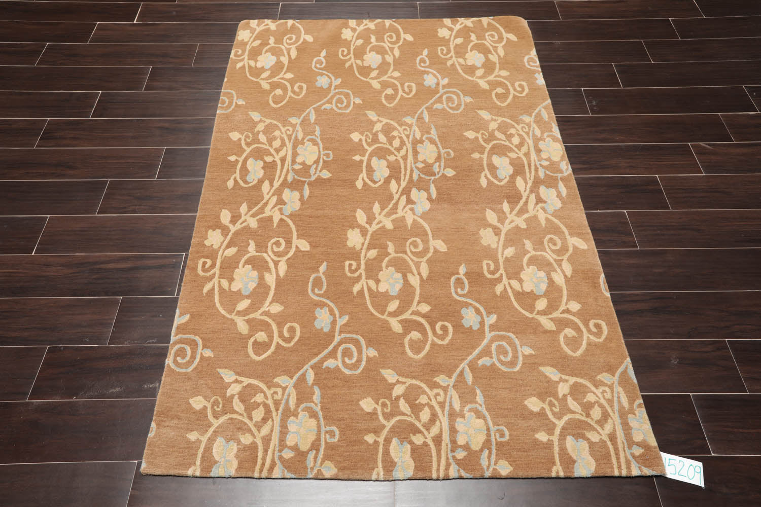 4x6 Caramel, Beige, Aqua Color Hand Knotted All-Over 100% Wool Transitional Oriental Rug