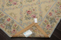 6x9 Sage, Blue, Pink Color Hand Woven Needlepoint Wool Traditional Oriental Rug