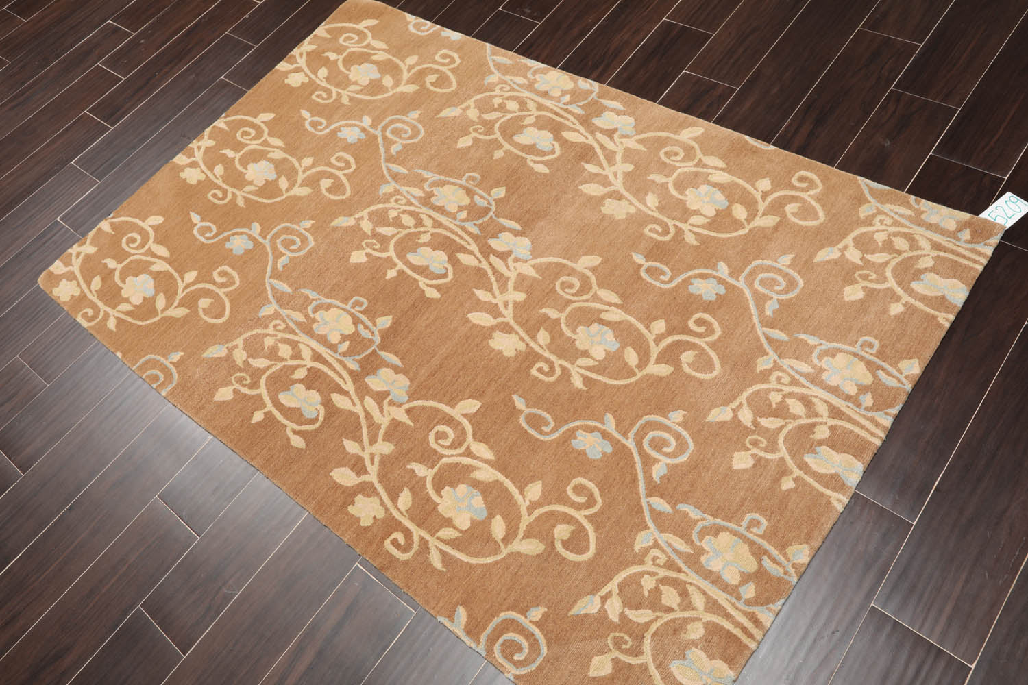 4x6 Caramel, Beige, Aqua Color Hand Knotted All-Over 100% Wool Transitional Oriental Rug