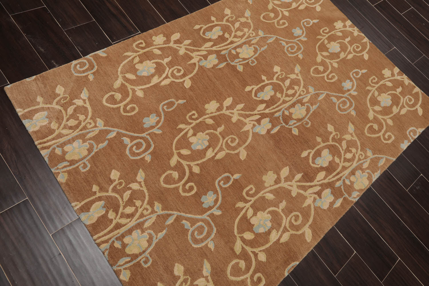 4x6 Caramel, Beige, Aqua Color Hand Knotted All-Over 100% Wool Transitional Oriental Rug