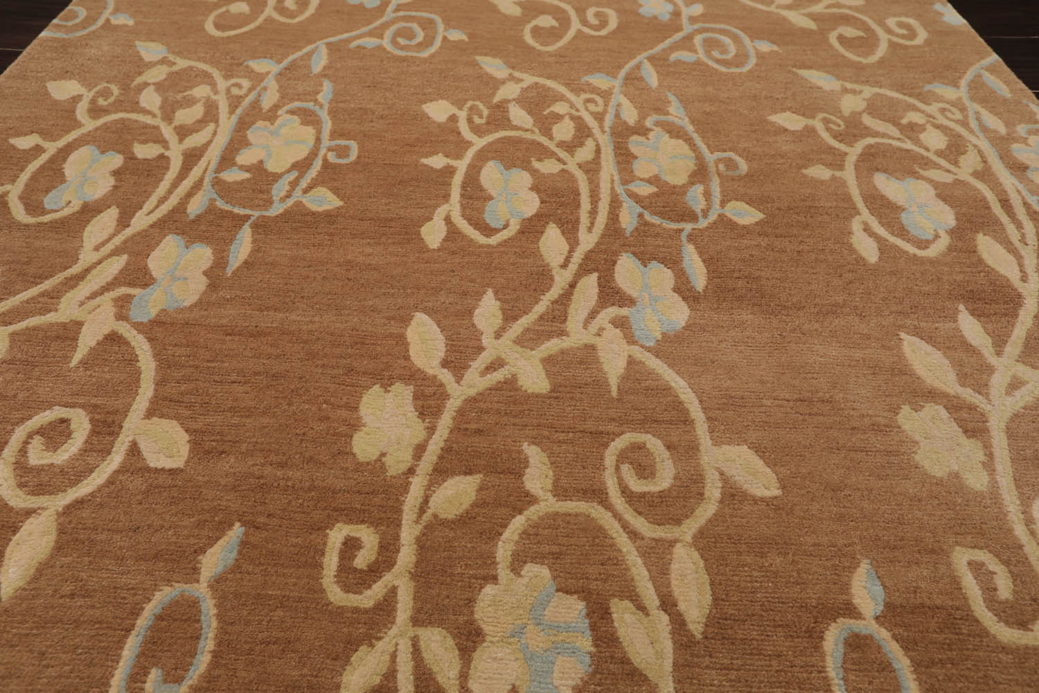 4x6 Caramel, Beige, Aqua Color Hand Knotted All-Over 100% Wool Transitional Oriental Rug