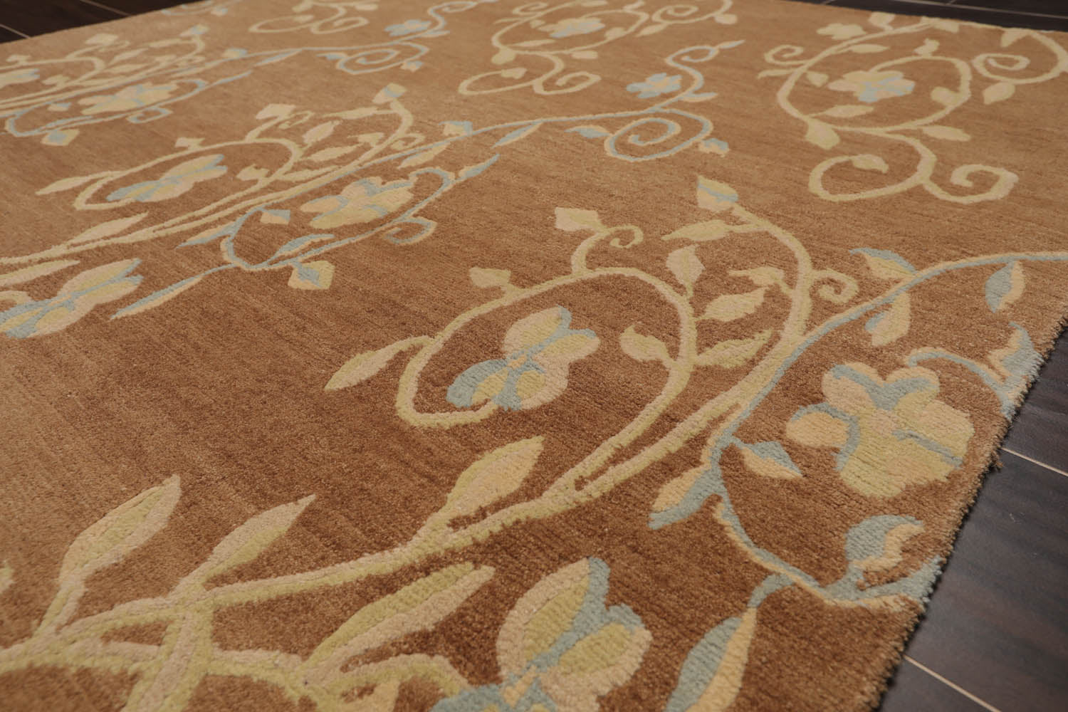 4x6 Caramel, Beige, Aqua Color Hand Knotted All-Over 100% Wool Transitional Oriental Rug