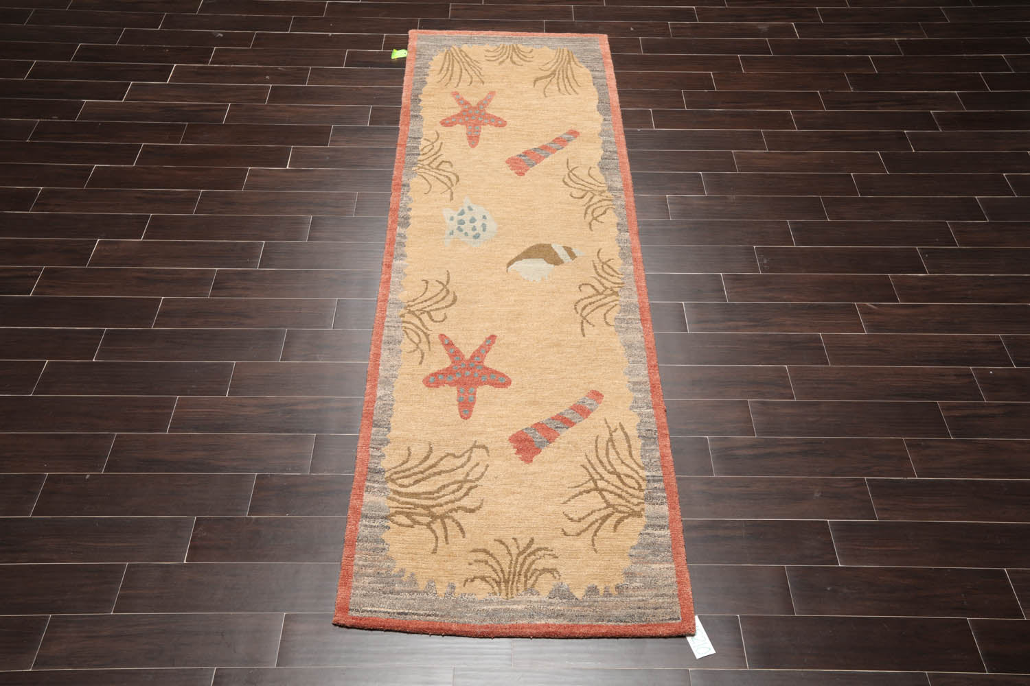 Runner Beige, Pistacchio, Dark Gray Color Hand Knotted All-Over 100% Wool Modern Oriental Rug