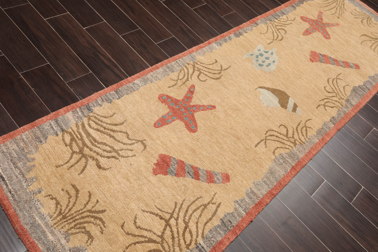 Runner Beige, Pistacchio, Dark Gray Color Hand Knotted All-Over 100% Wool Modern Oriental Rug