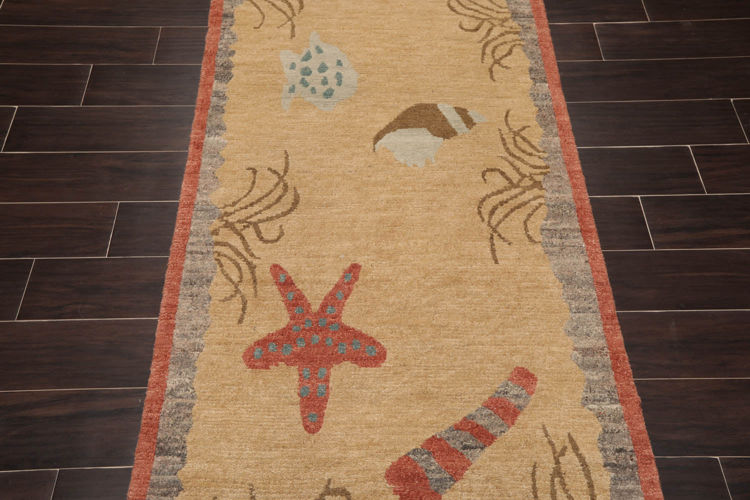 Runner Beige, Pistacchio, Dark Gray Color Hand Knotted All-Over 100% Wool Modern Oriental Rug