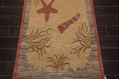 Runner Beige, Pistacchio, Dark Gray Color Hand Knotted All-Over 100% Wool Modern Oriental Rug