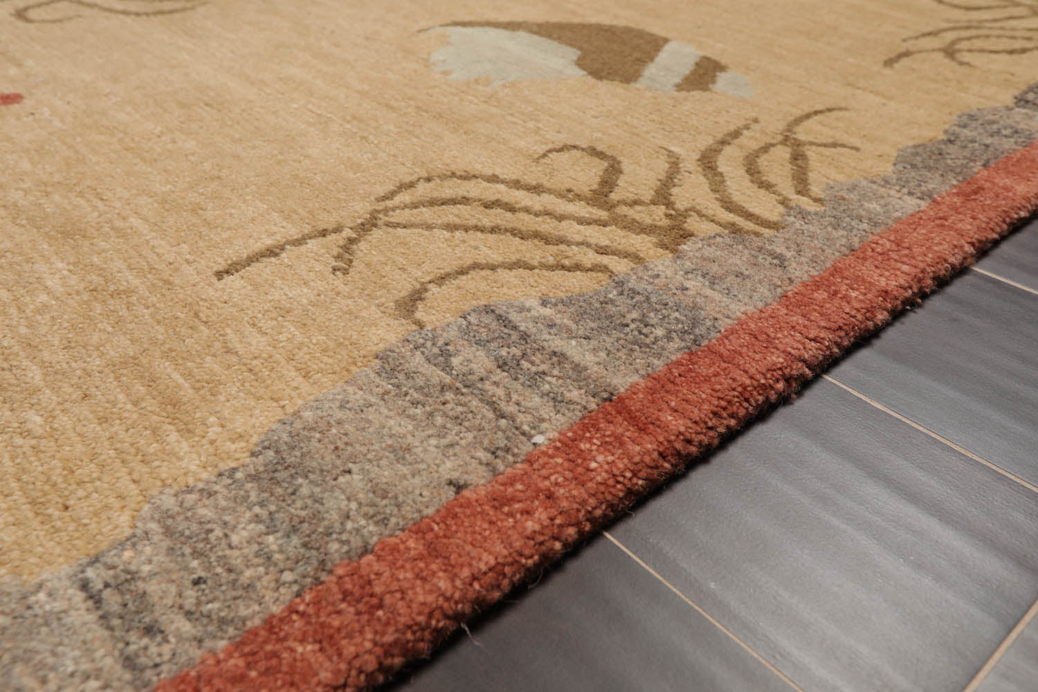 Runner Beige, Pistacchio, Dark Gray Color Hand Knotted All-Over 100% Wool Modern Oriental Rug