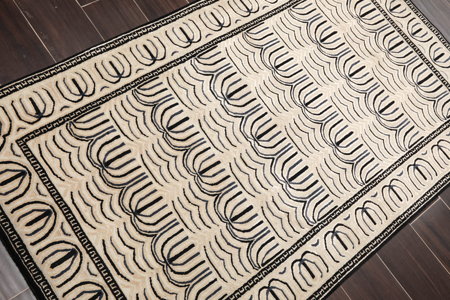 3x5 Cream, Gray, Black Color Hand Knotted All-Over 100% Wool Modern Oriental Rug