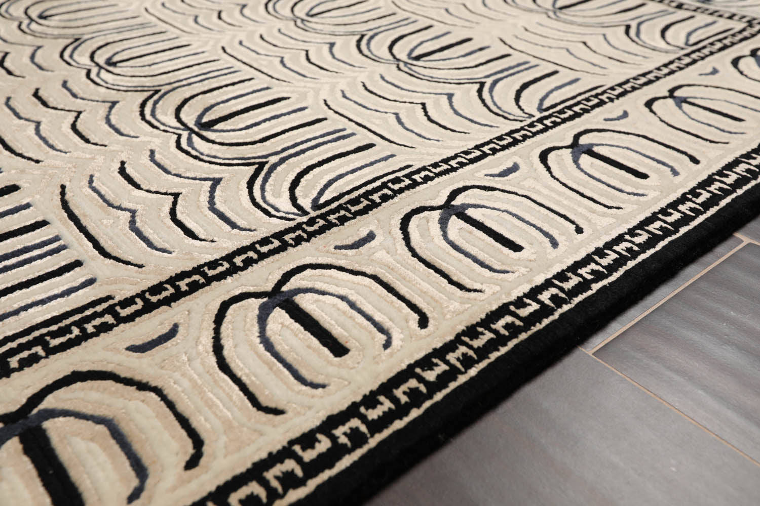 3x5 Cream, Gray, Black Color Hand Knotted All-Over 100% Wool Modern Oriental Rug