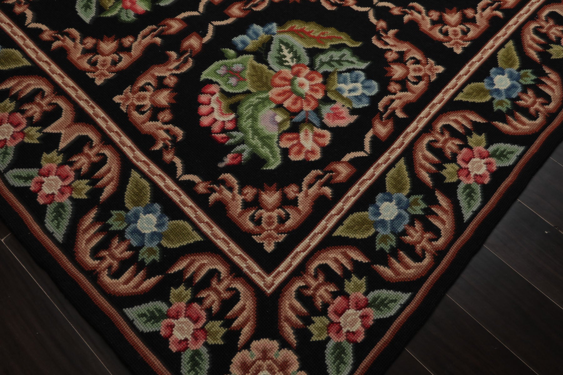 6x9 Black, Rust, Green Color Hand Woven Needlepoint Wool Traditional Oriental Rug