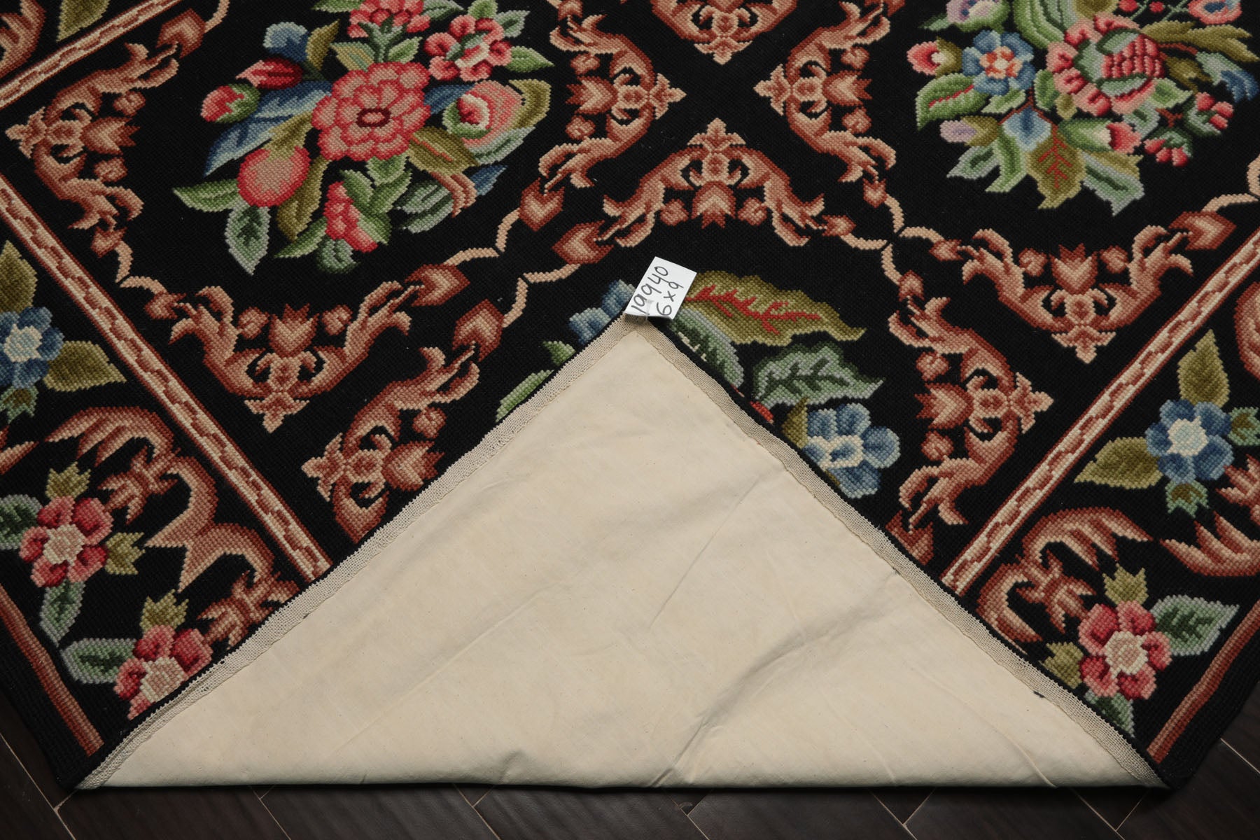 6x9 Black, Rust, Green Color Hand Woven Needlepoint Wool Traditional Oriental Rug