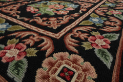 6x9 Black, Rust, Green Color Hand Woven Needlepoint Wool Traditional Oriental Rug