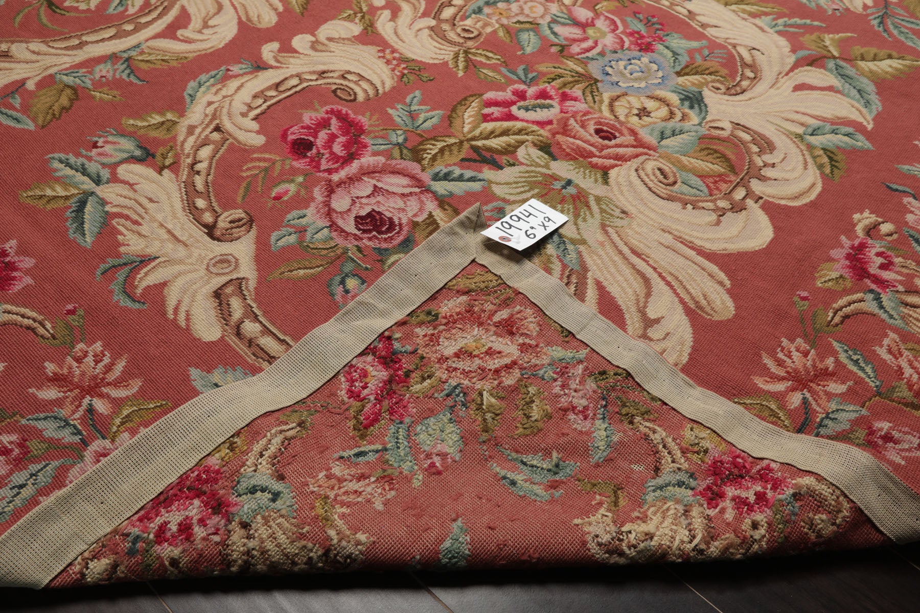 6x9 Rose, Ivory, Pink Color Hand Woven French Needlepoint Wool Traditional Oriental Rug