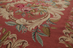 6x9 Rose, Ivory, Pink Color Hand Woven French Needlepoint Wool Traditional Oriental Rug