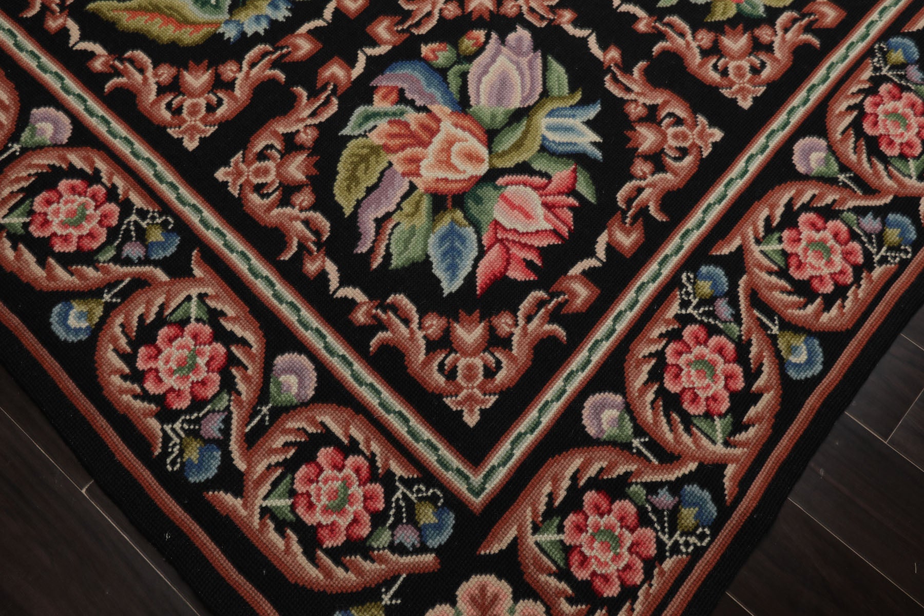 6x9 Black, Rust, Ivory Color Hand Woven Needlepoint Wool Traditional Oriental Rug